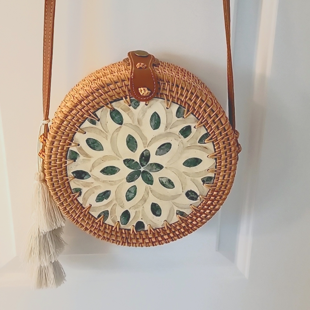 Boho Round Rattan Crossbody - Picture 3 of 7